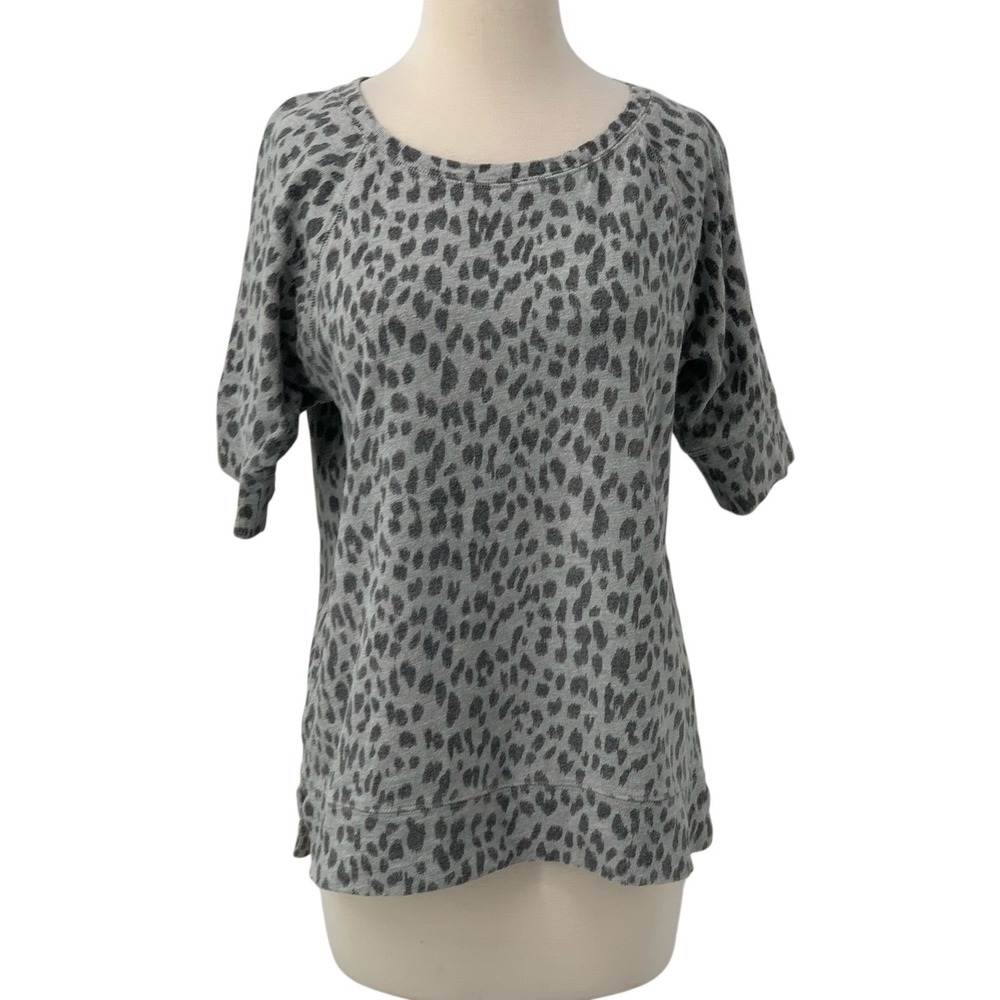 LOFT Women's Raglan Half Sleeve Gray Leopard Animal Print Sweatshirt Top Size L